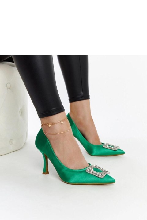 Zielone szpilki o satynowym wykończeniu z cyrkoniami Clemente - Solea