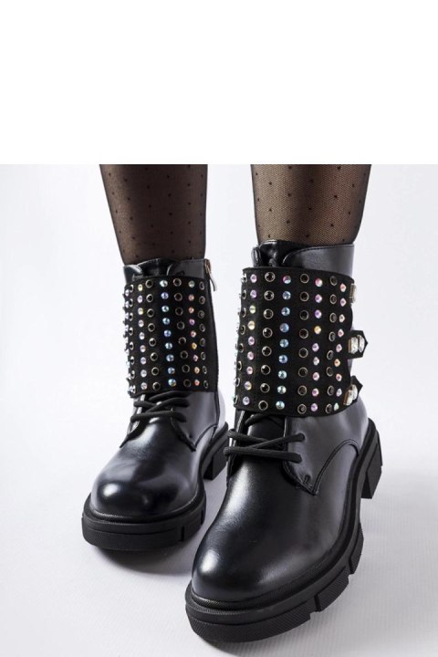 Czarne botki zdobione cyrkoniami Cento - Solea