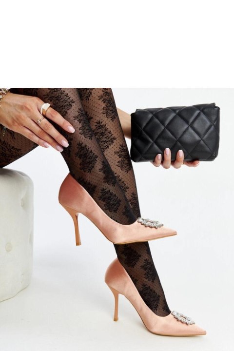 Beżowe szpilki o satynowym wykończeniu z cyrkoniami Clemente - Solea