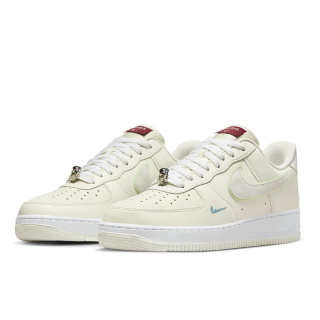 Nike Air Force 1 AF1 NI112O112-A11, beżowe z zielonym i czerwonym akcentem